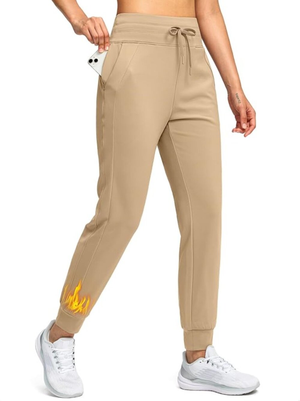 Soothfeel Women's Fleece Lined Joggers Thermal Sweatpants (L, dark khaki)